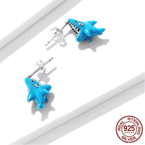 Blue Shark Stud Earrings