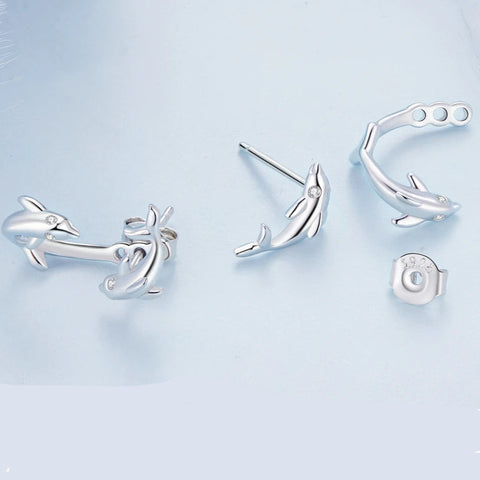 Double Dolphin Stud Earrings