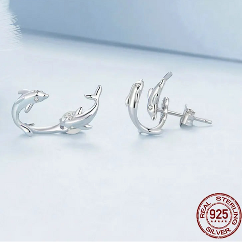 Double Dolphin Stud Earrings